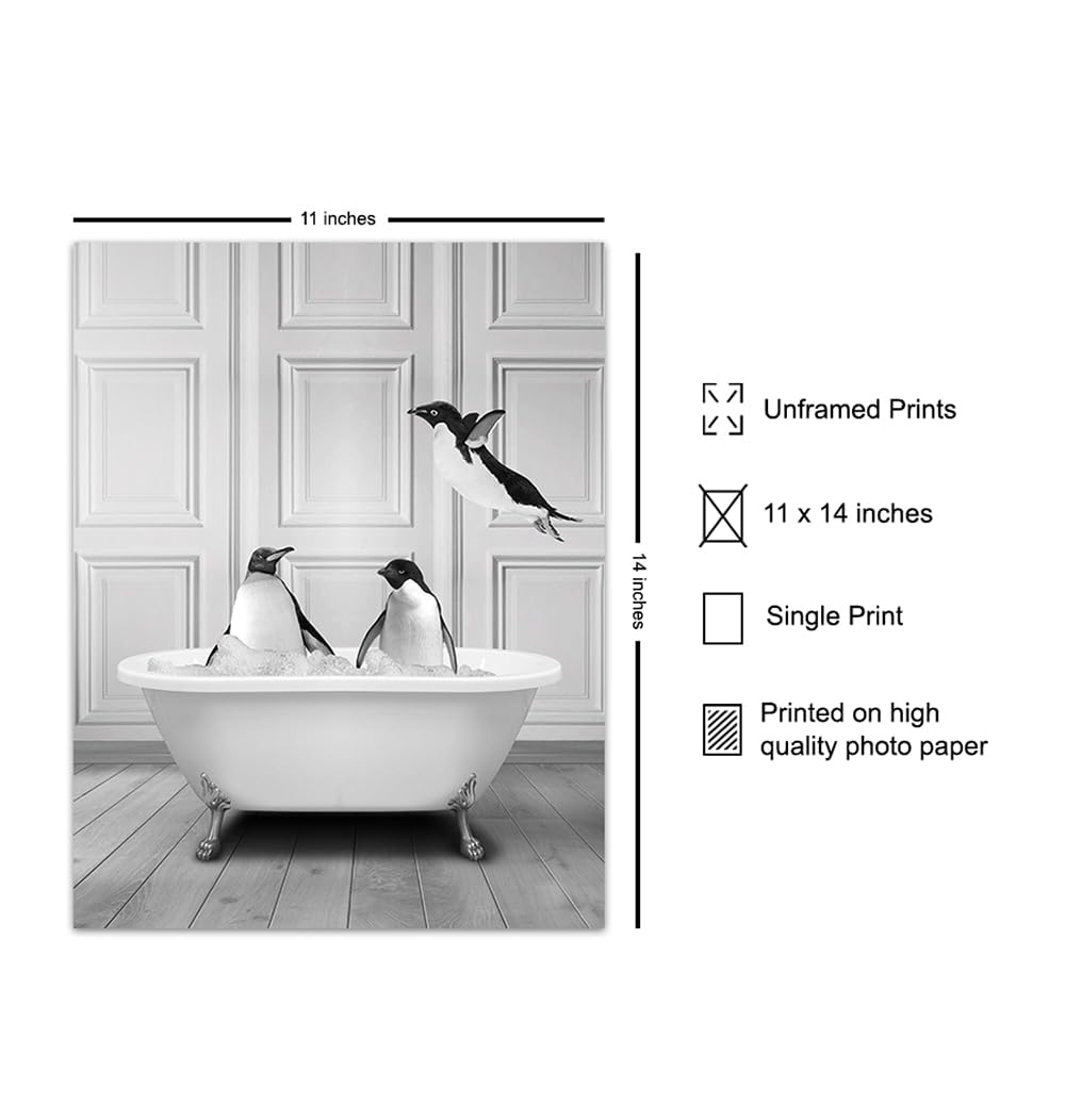 Cute Penguin Bathroom Wall Art LARGE 11×14 – Funny Black Bathroom Decor – Unique Bathroom Wall Decor – Guest Bathroom Art – Powder room Wall Art –