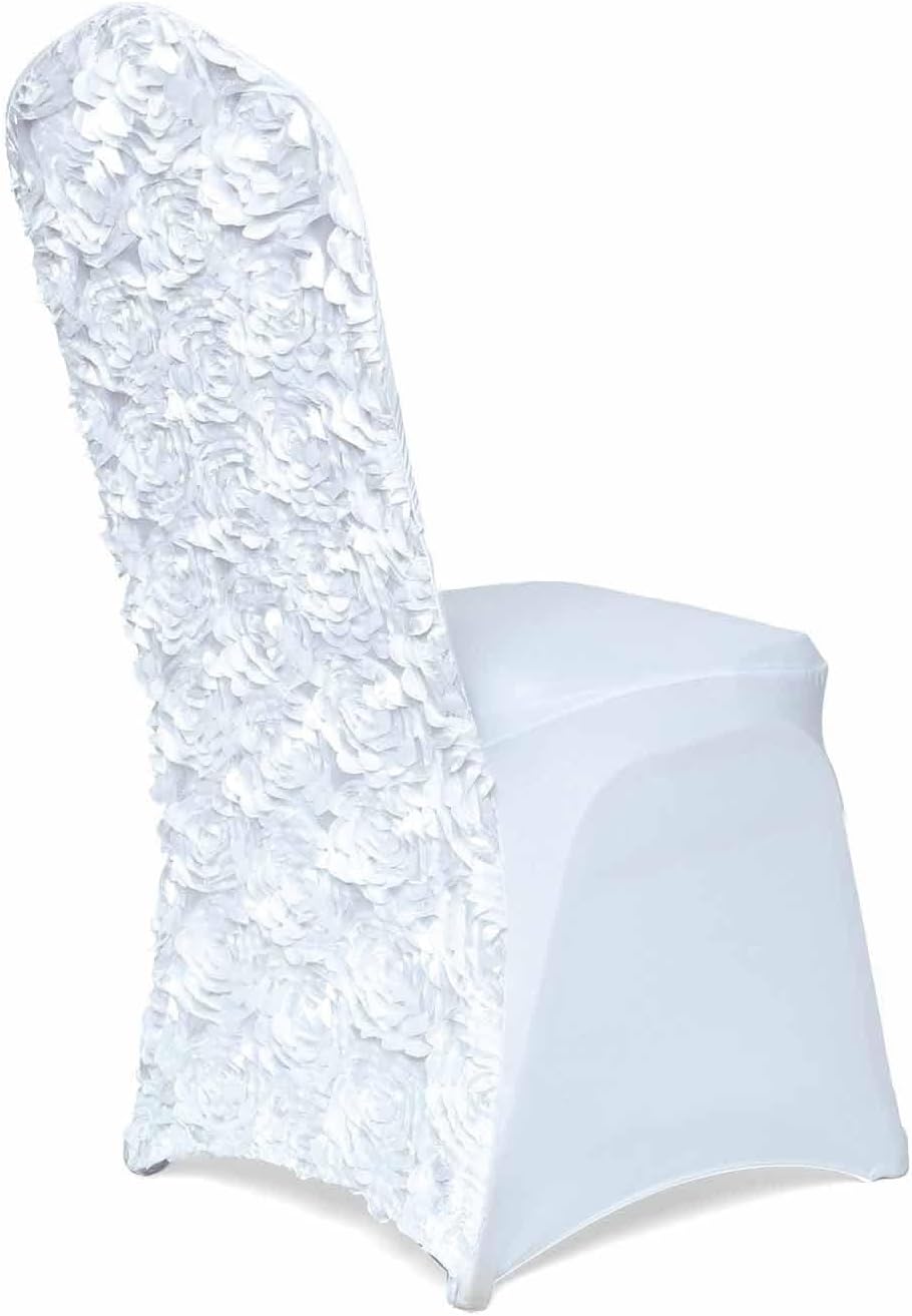 Efavormart – Juego de 40 fundas elásticas para sillas de banquetes de elastano, color blanco con roseta satinada, para banquetes de boda, catering