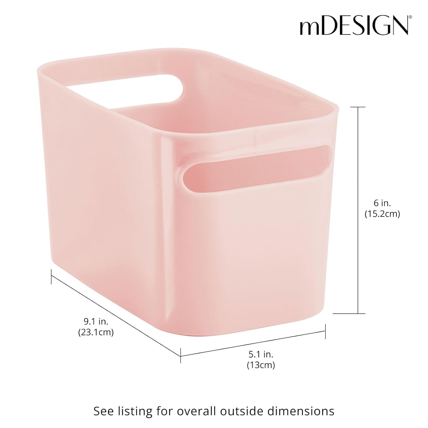 mDesign Contenedor de baño de plástico profundo con asas, organizador de almacenamiento para encimera de tocador, jabón corporal, champú, loción,