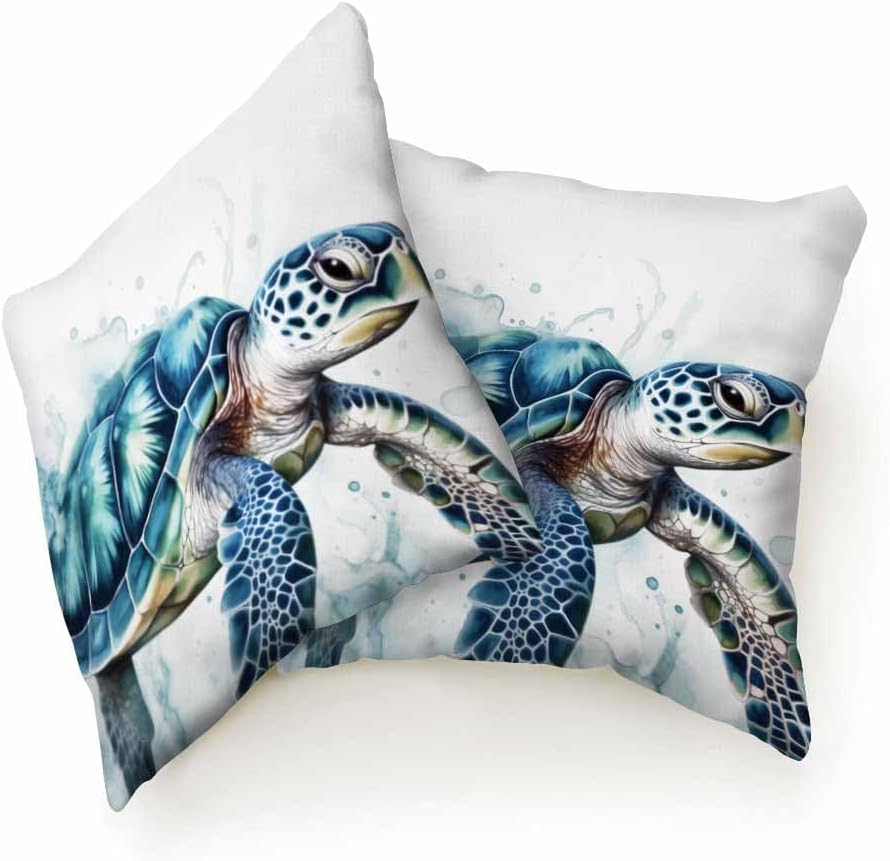 Beabes Juego de 2 fundas de almohada cuadradas de tortuga marina azul con pintura en acuarela, para sofá, dormitorio, automóvil, sala de estar, 18 x
