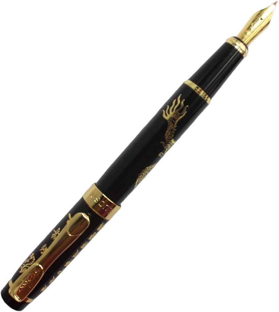 Gullor 818 Bolígrafo Fountian negro con clip dorado – Punta doblada