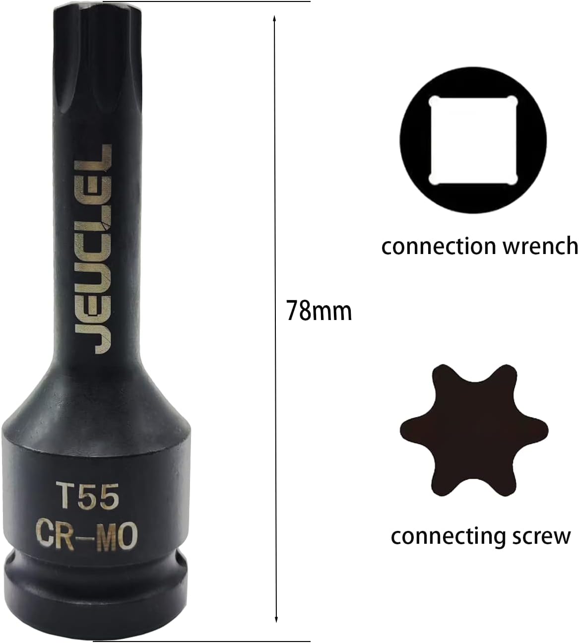T55 Torx Star 6 Point Impact Bit Socket, T55 12-Inch Square Drive 3 Inch Long Torx Socket, Cr-Mo Acero Alargar Destornillador Adaptador Herramienta