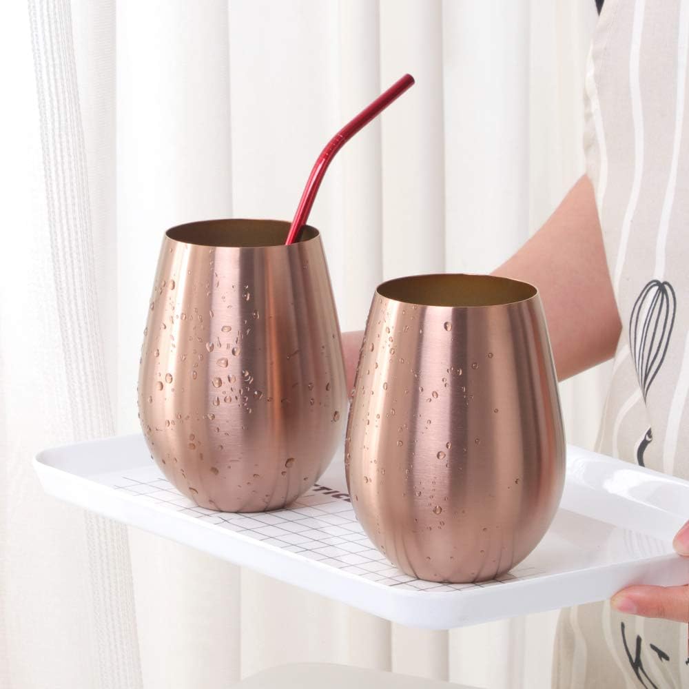 Copa de vino de acero inoxidable de 17 onzas, vaso de vino portátil al aire libre para la piscina, camping, comidas al aire libre, viajes, juego de