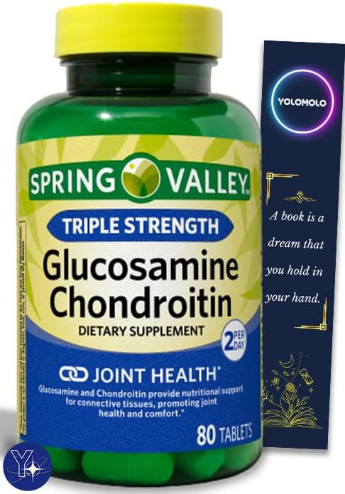 Comprimidos de condroitina de glucosamina de triple fuerza, suplemento dietético Spring Valley, 80 unidades y marcapáginas de regalo YOLOMOLO