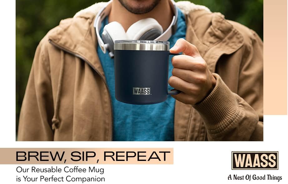 Taza de café aislada de acero inoxidable de 14 onzas, caliente y fría, con tapa deslizante a prueba de fugas, perfecta para café caliente y té para
