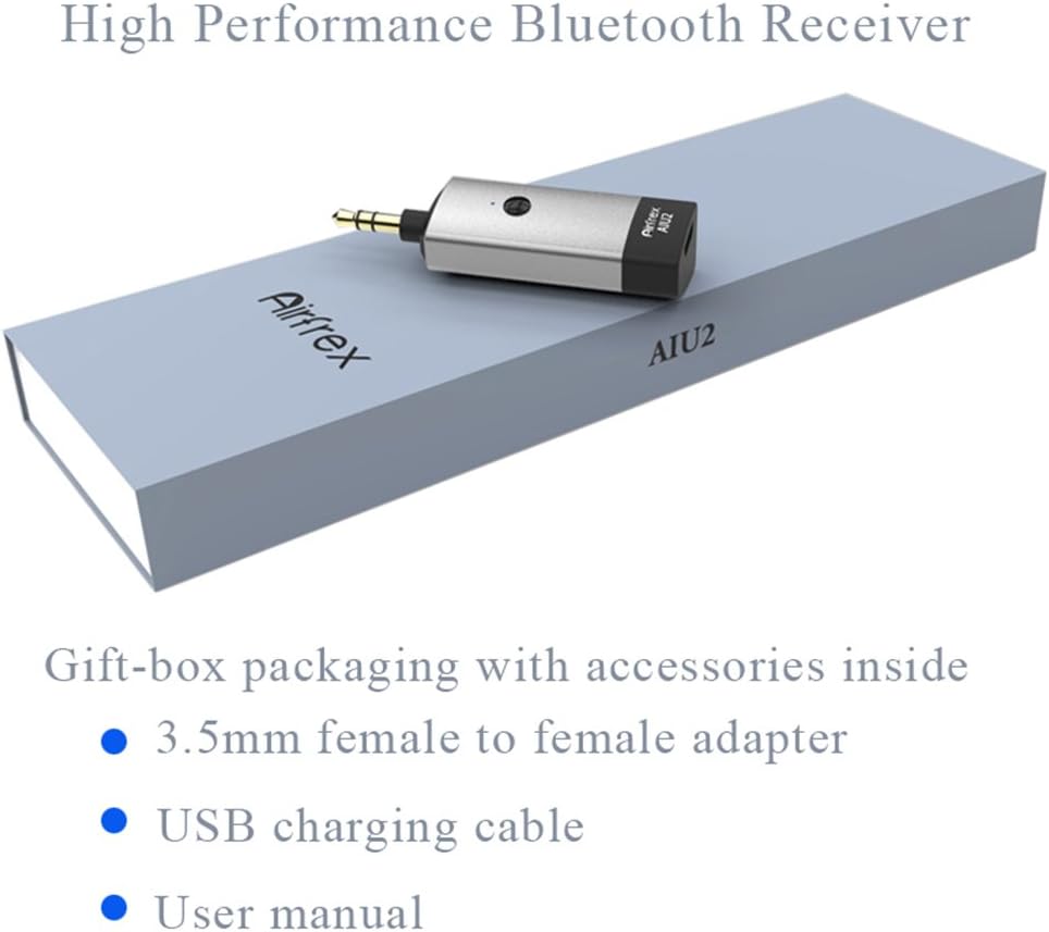 Airfrex Adaptador Bluetooth de coche para audio de coche, receptor inalámbrico Bluetooth Kit de coche para altavoz estéreo del hogar, adaptador
