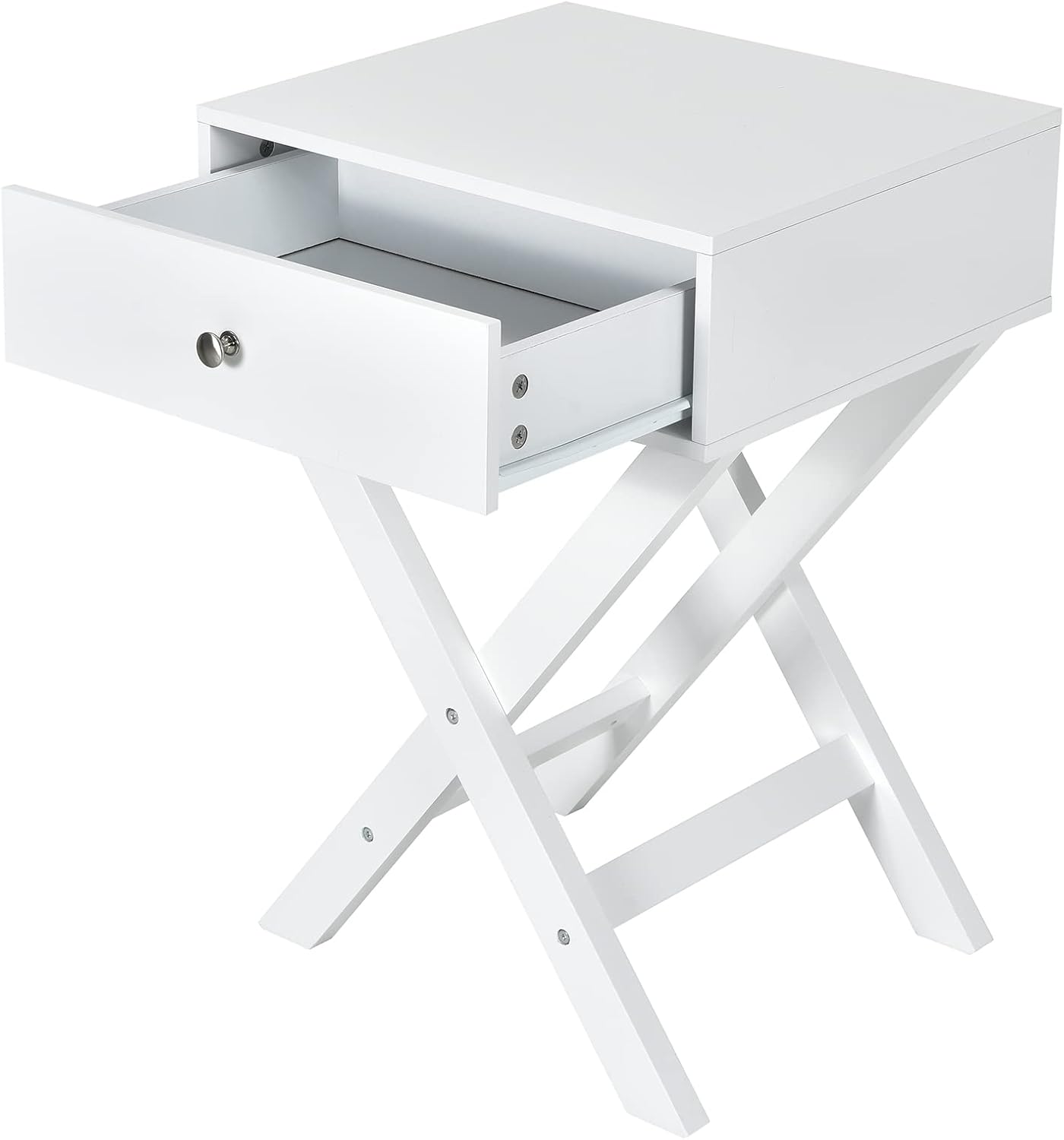 COSTWAY Mesita de noche con cajón X estructura en forma de acento sofá mesa lateral blanco