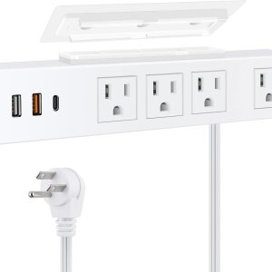 Tira de alimentación blanca tipo C para debajo del escritorio, tira de alimentación adhesiva de montaje en pared con puertos USB C, toma de enchufe Tira de alimentación blanca tipo C para debajo del escritorio, tira de alimentación adhesiva de montaje en pared con puertos USB C, toma de enchufe