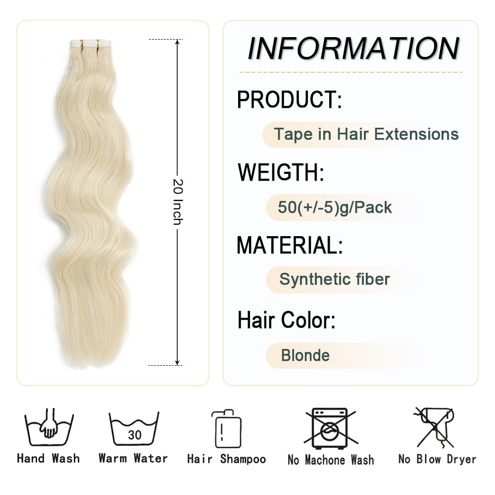 Extensiones de cabello con cinta, 10 unidades, 1.76 oz, extensiones de cabello sintético rizado, ondulado, de 20 pulgadas, extensiones de cabello