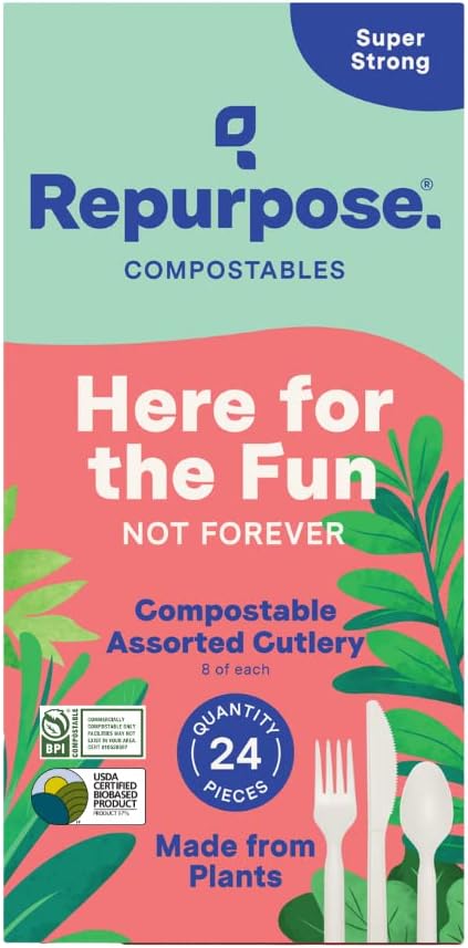 Utensilios surtidos de reutilización, cubiertos desechables, 24 unidades, 1 paquete, 8 tenedores compostables, 8 cucharas compostables, 8 cuchillos