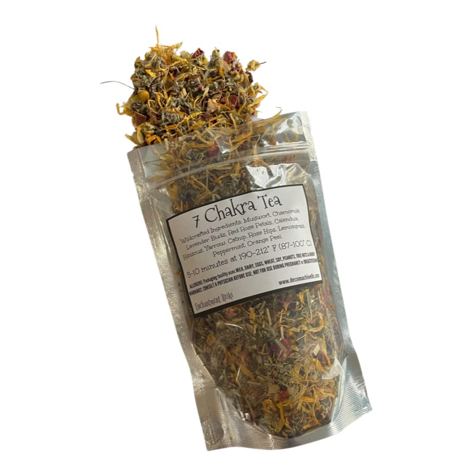 Reiki Charged – Té de equilibrio de 7 chakras salvaje, hojas sueltas, hierbas secas, chamán, sueño lúcido, relajante, relajante, bolsa de 2 onzas,
