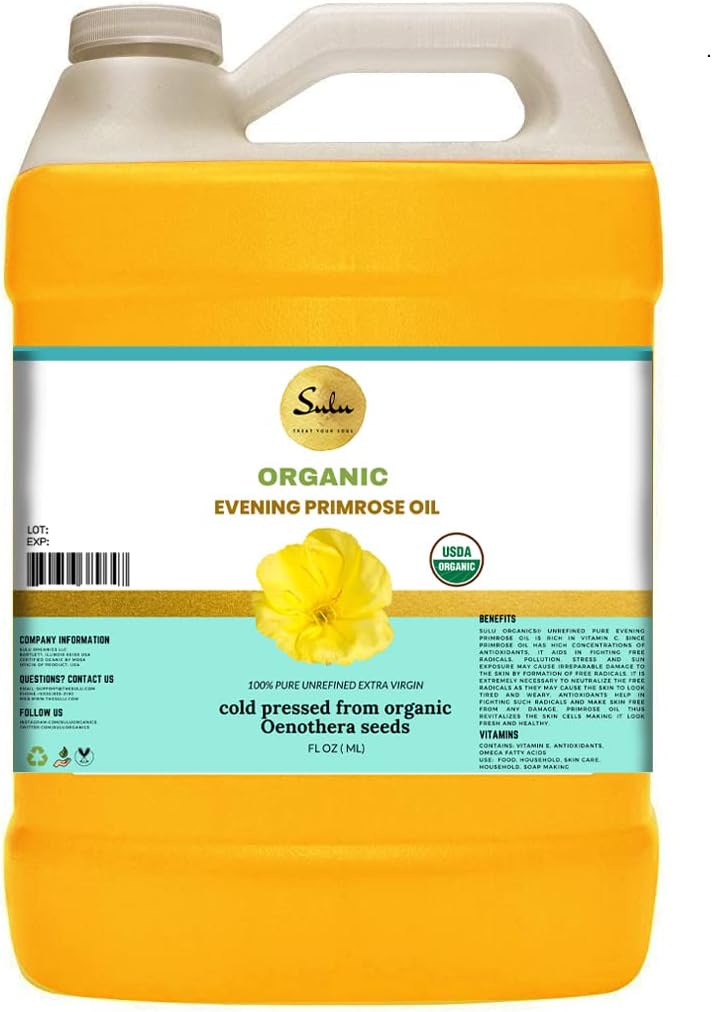 SULU ORGANICS Aceite de onagra prensado en frío virgen 100% puro, sin refinar, 12% GLA (4 oz)