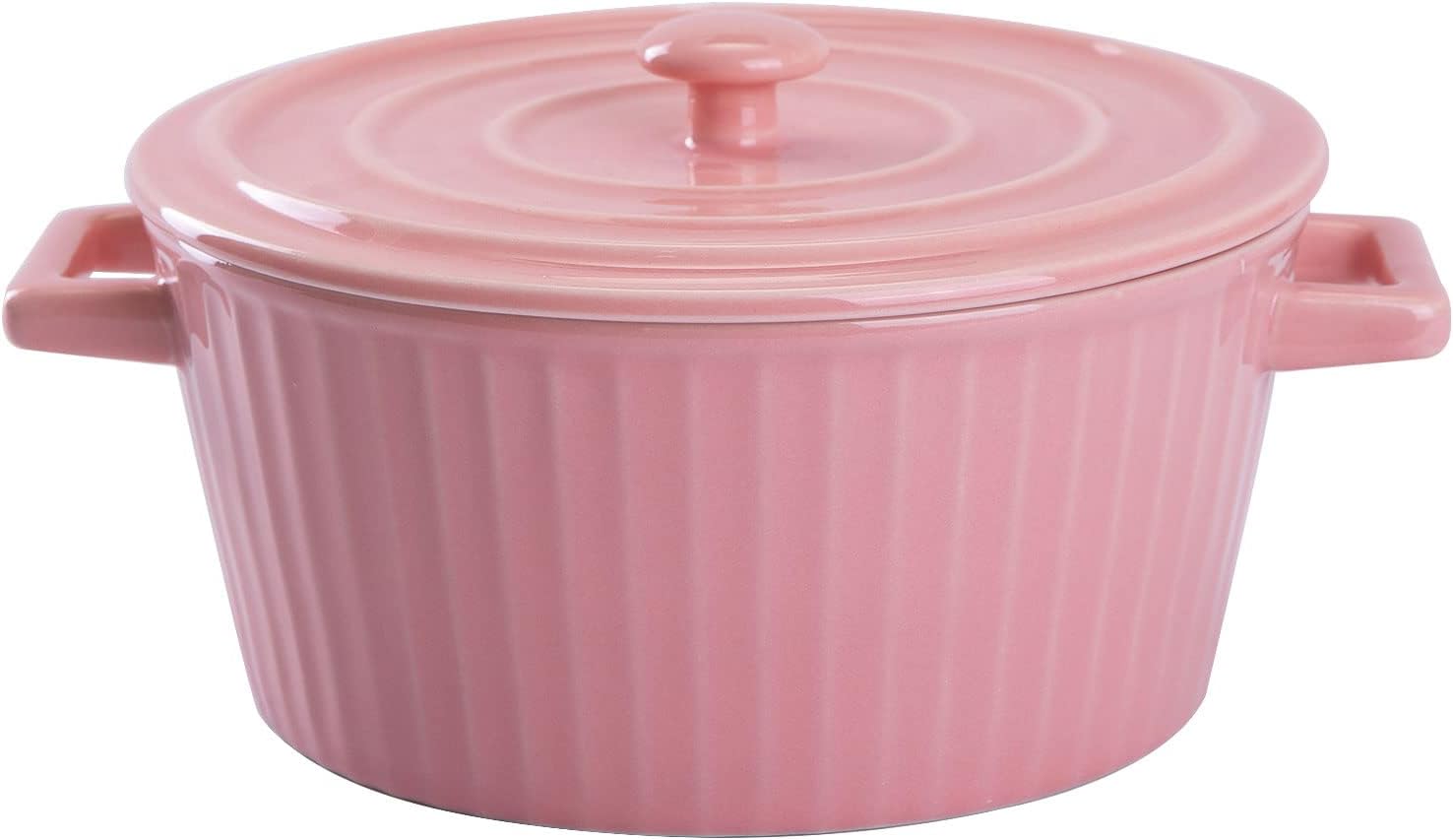 WHJY Cacerola de cerámica rosa con tapa, cacerola de cerámica de 1 cuarto de galón para horno