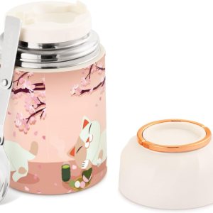 Maneki Neko Japan Lucky Cat Festival – Tarro de comida con cuchara de acero inoxidable aislado al vacío, contenedor de alimentos de 17 onzas para Maneki Neko Japan Lucky Cat Festival – Tarro de comida con cuchara de acero inoxidable aislado al vacío, contenedor de alimentos de 17 onzas para