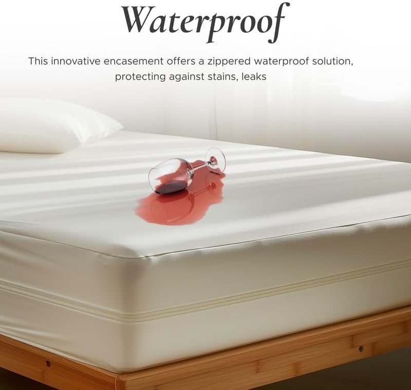 Sleep & Beyond Funda de colchón 100% algodón orgánico para todas las estaciones, protector de colchón suave, transpirable e impermeable, viene con