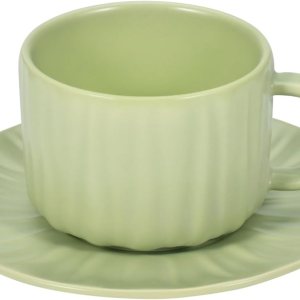 Denovin Juego de taza de café y platillo de cerámica, taza de café de capuchino Demitasse con rayas de melón amargo, 8 onzas, perfecta para té con Denovin Juego de taza de café y platillo de cerámica, taza de café de capuchino Demitasse con rayas de melón amargo, 8 onzas, perfecta para té con