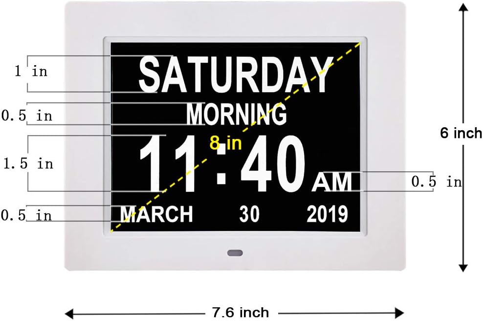 SSINI Reloj de demencia con calendario digital grande para personas mayores, reloj con día y fecha para ancianos, pantalla grande (8 pulgadas)