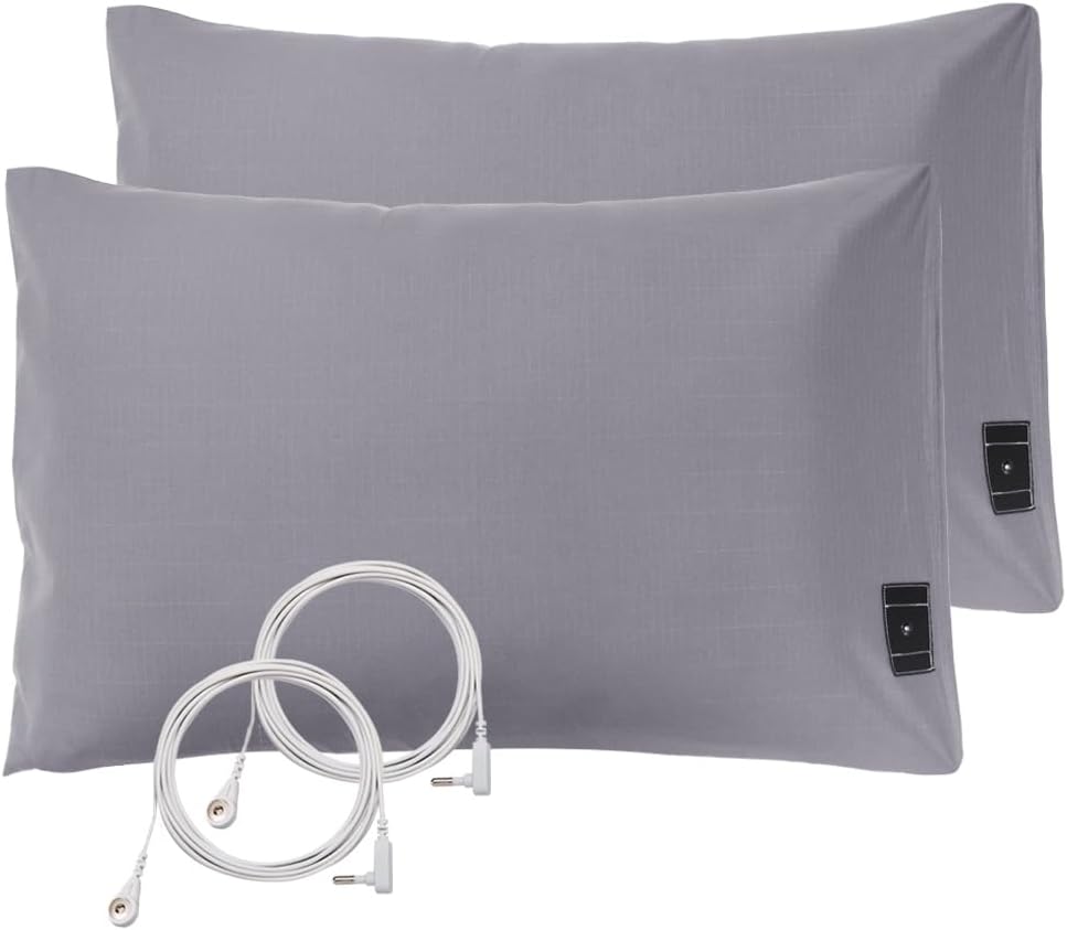 2 fundas de almohada de 20 x 30 pulgadas con cable de conexión a tierra, funda de almohada de algodón suave y cómoda, reduce la inflamación, fundas