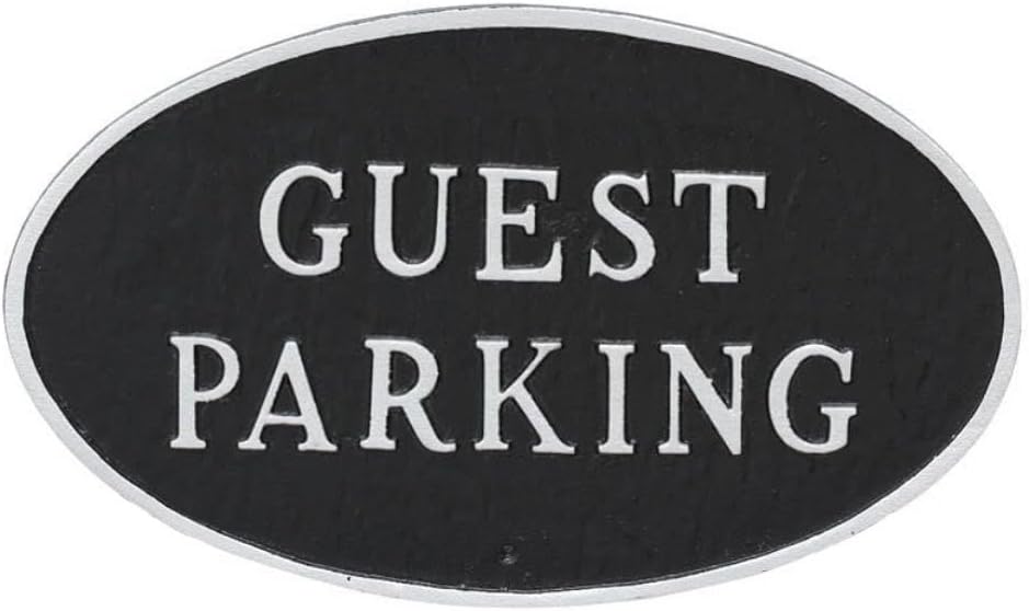 Placa ovalada de metal fundido para aparcamiento de invitados – Placa de exhibición de pared o césped – Señal de estacionamiento – Placa de negocios