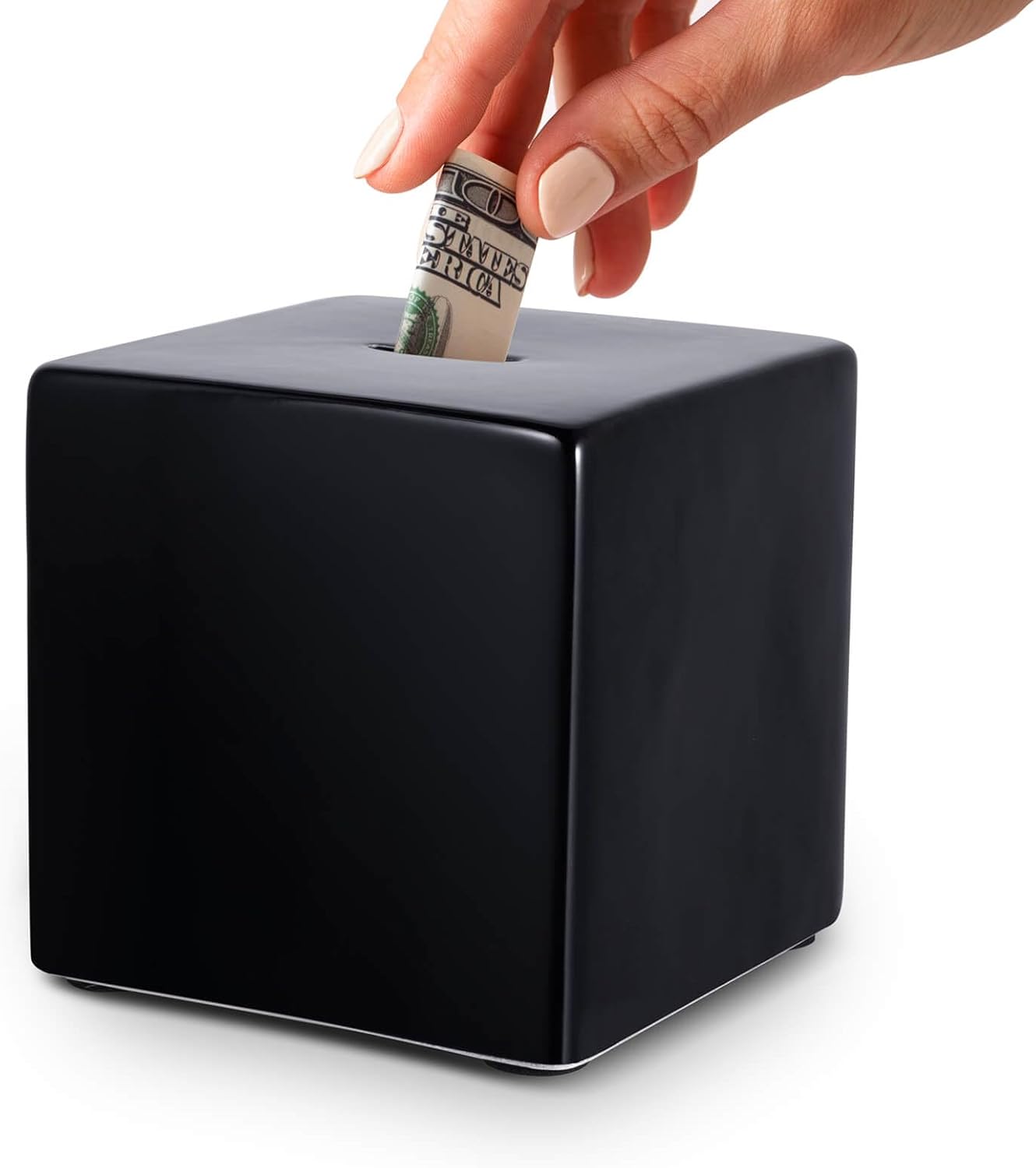 Alcancías para adultos, caja de ahorros de cerámica, solo puede salvar la alcancía que no se puede sacar (negro, 4.72 pulgadas)