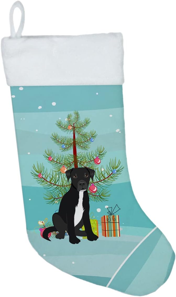 Caroline’s Treasures Pit Bull Black #1 – Calcetines navideños para colgar en la chimenea, decoración de fiesta de Navidad, decoración familiar de