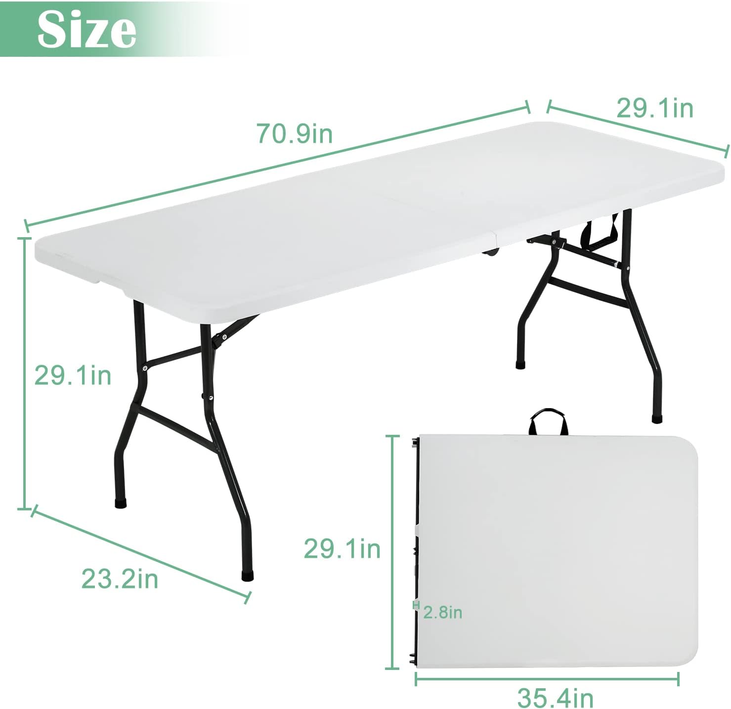 Mesa plegable portátil de 6 pies plegable por la mitad con asa, soporta hasta 500 libras, mesa de comedor para interiores y exteriores para fiestas,