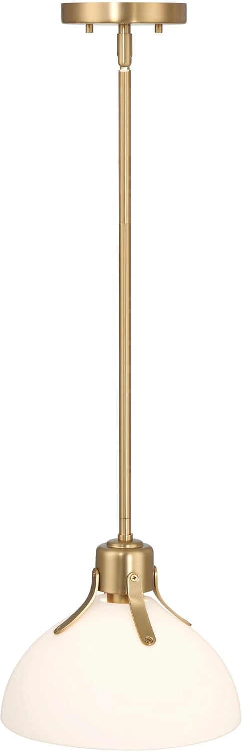Robert Stevenson Lighting Delano – Lámpara de techo industrial de metal y vidrio grabado, dorado y blanco