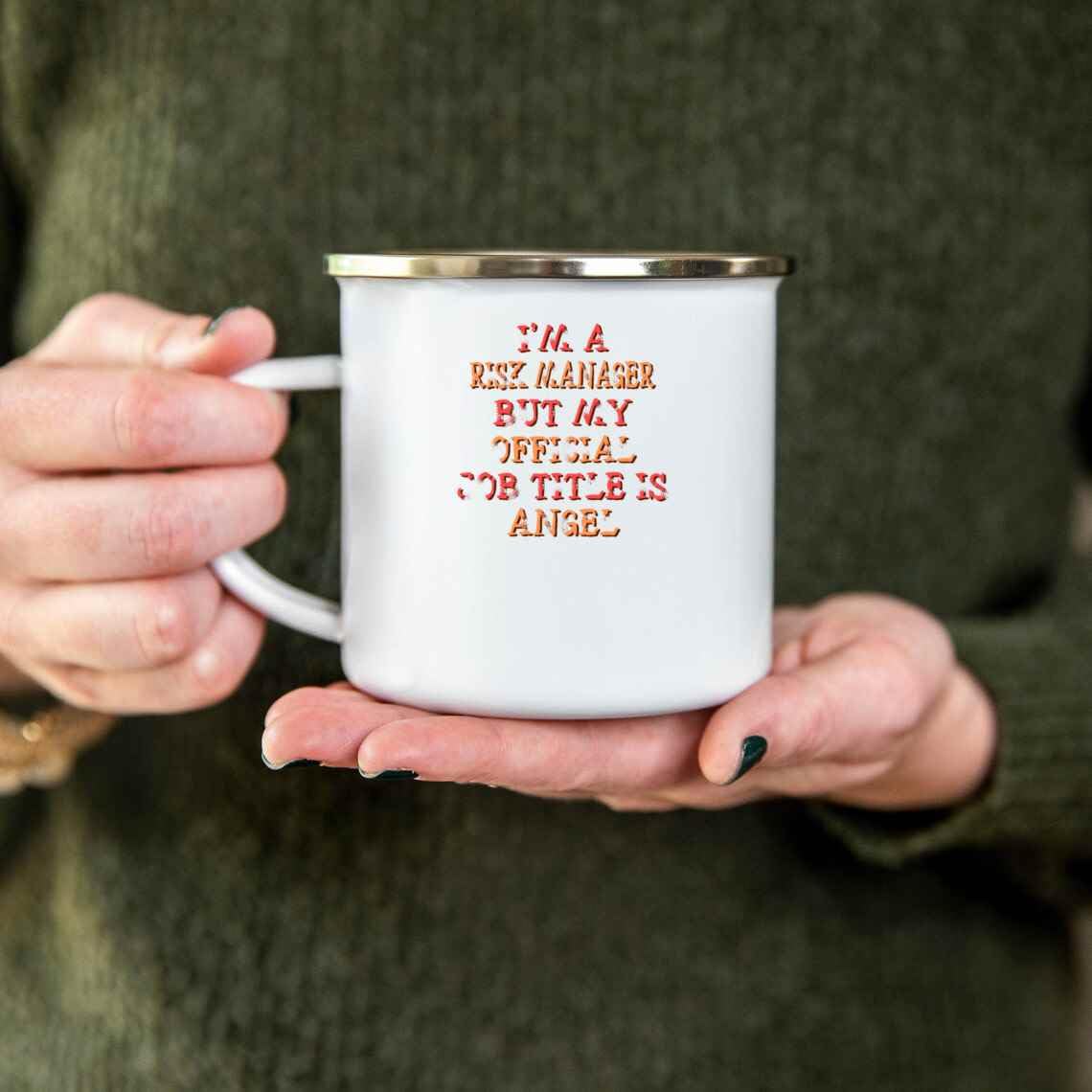 Risk Manager’s Gifts, Ideal for -in-law’s Year – Angel Joke, Funny 12 Oz White Stainless Steel Camping Mug