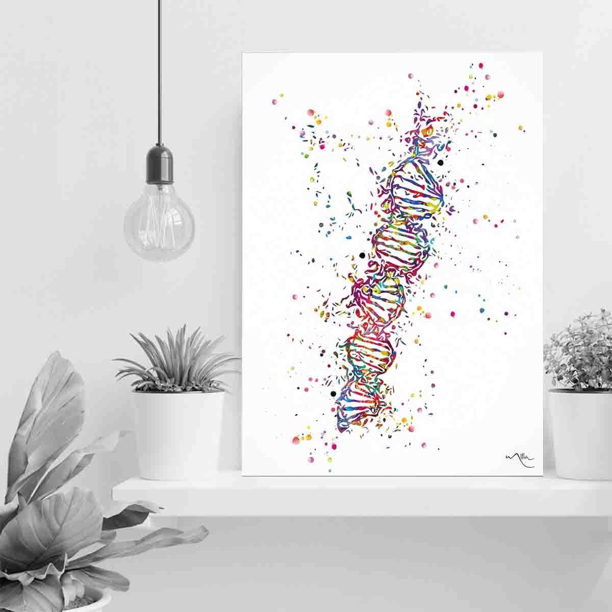 Decoración elegante para dormitorio, impresión de acuarela de ADN, estructura de molécula de ADN, arte de pared, ciencia arte genético, oficina,