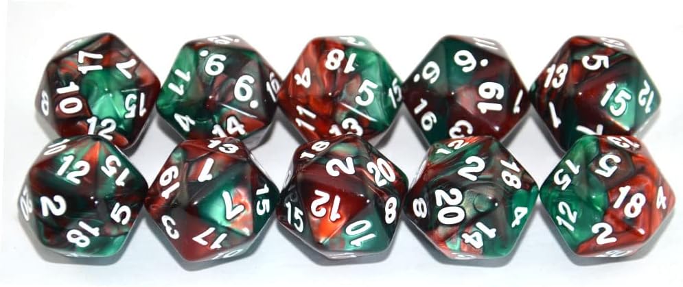 Paquete de 10 dados poliédricos D20 de 20 caras para juego de mesa DND RPG MTG (color 4)