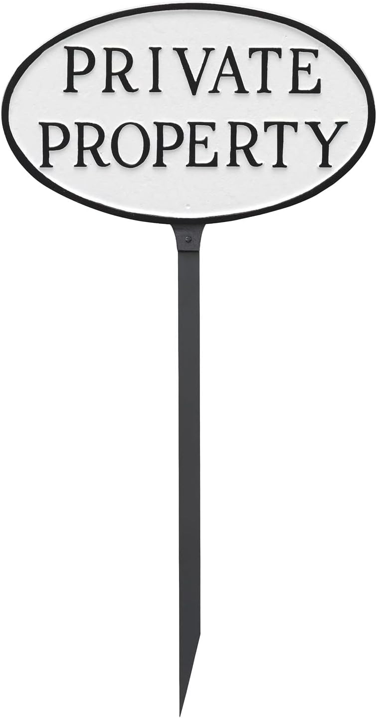 Placa ovalada de metal fundido para propiedad privada – Placa de exhibición de pared o césped – Letrero de privacidad para el hogar o negocio –