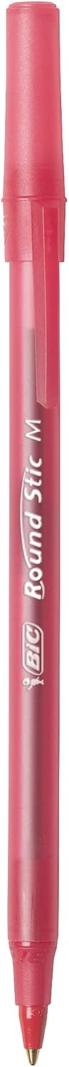 BIC Round Stic Xtra Life – Bolígrafos de punta media (0.039 pulgadas), rojo, paquete de 12 unidades, bolígrafos para suministros de oficina