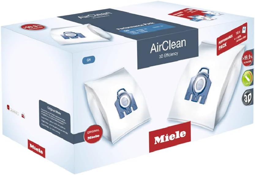 Miele Paquete de rendimiento original AirClean 3D GN Bolsas para aspiradoras, 16 bolsas, 1 filtro HEPA