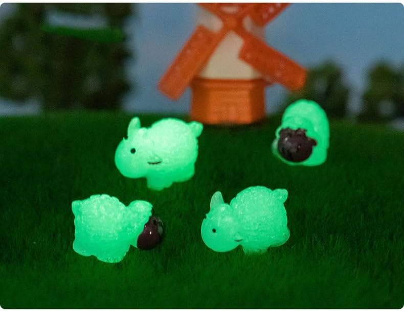 50 piezas luminosas de micro paisaje de ovejas de resina, mini figuras de oveja en miniatura para bricolaje jardín de hadas en miniatura paisaje de