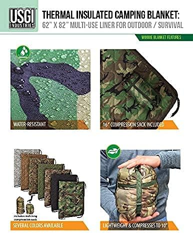 USGI Industries – Manta militar Woobie, con aislamiento térmico, forro de poncho, grande, portátil, resistente al agua, para senderismo, al aire