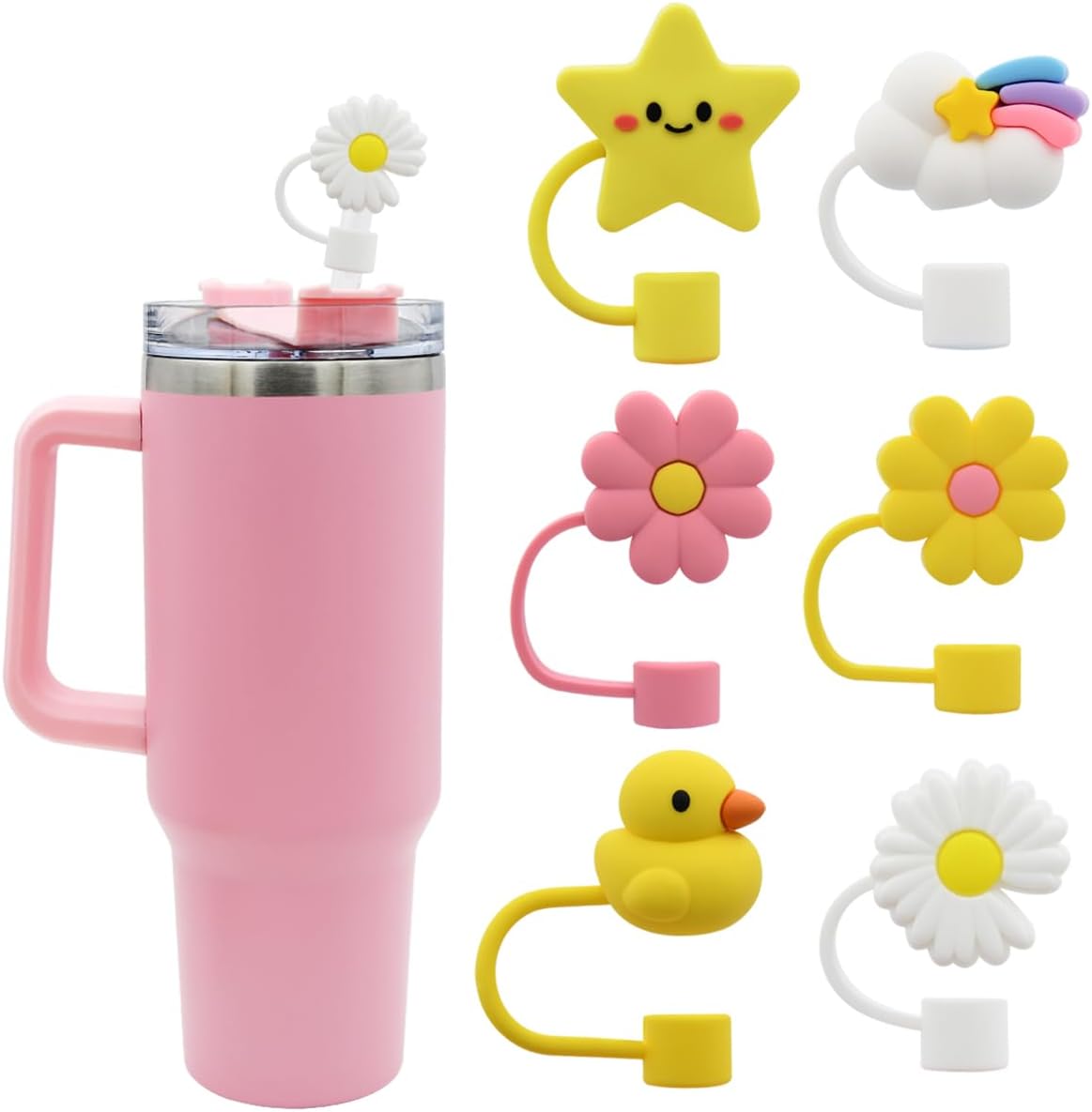 Tapa de popote para copa Stanley, compatible con vaso de 30 y 40 onzas con asa, tapas de puntas de popote reutilizables a prueba de polvo de 0.394