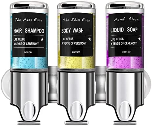 Dispensador de ducha y jabón de montaje en pared 3 en 1 de acero inoxidable, para montaje en pared, sostiene champú, jabón, acondicionador, gel de