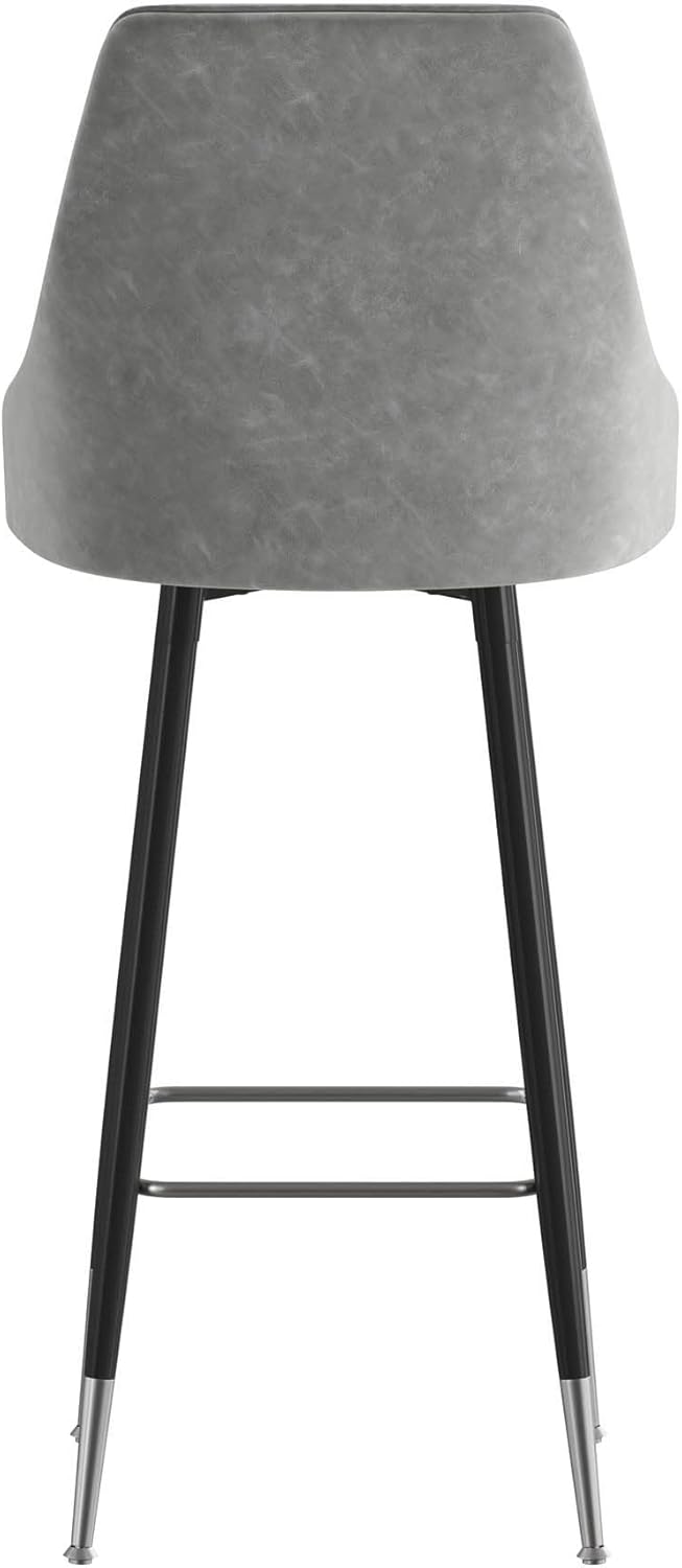 Flash Furniture Shelly – Juego de 2 taburetes de bar comerciales de altura de bar, tapicería LeatherSoft gris, marcos de metal negro, 30 pulgadas de