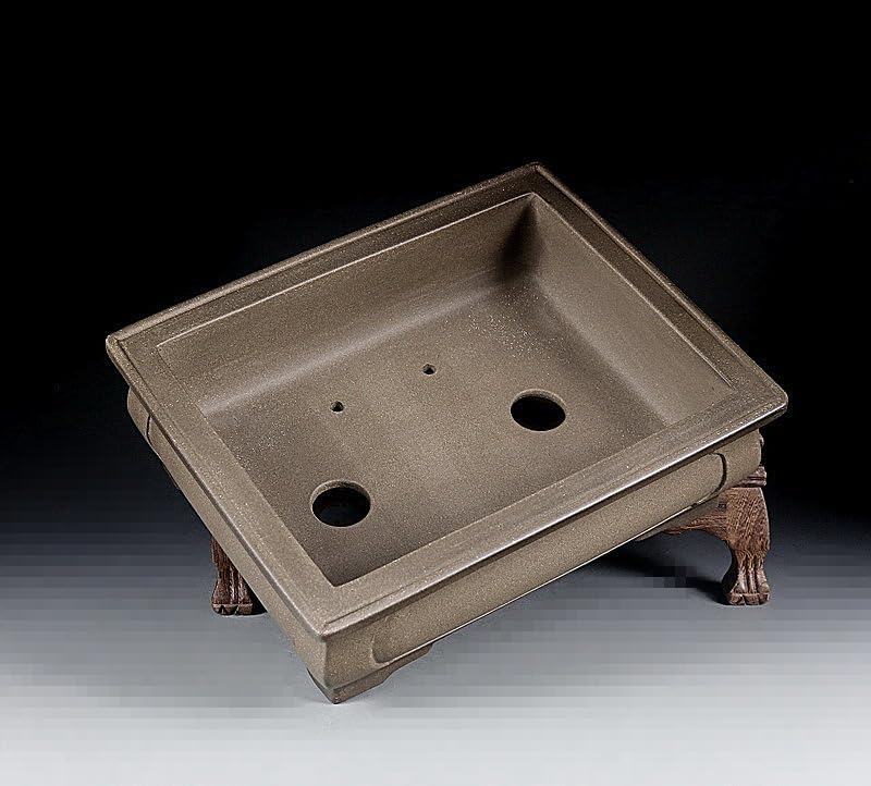 Refinado hecho a mano antiguo chino Yixing sin esmaltar Bonsai Pot Rectangular 10 pulgadas gris arcilla para el hogar jardín Bonsai Living