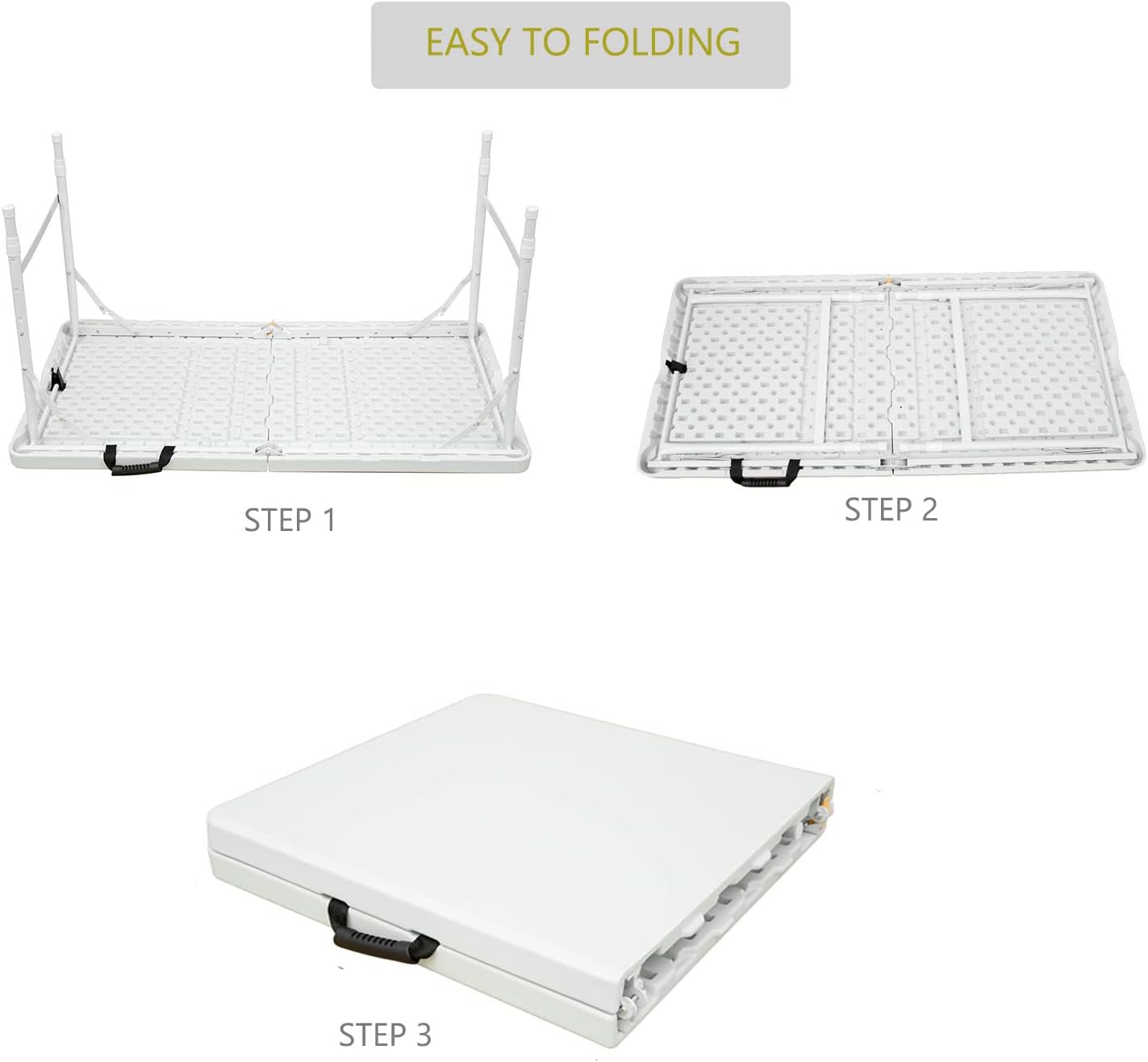 ICSPOID Mesa plegable de plástico portátil de 4 pies6 pies8 pies, mesa de comedor de picnic blanca y negra, plegable por la mitad para campamento,