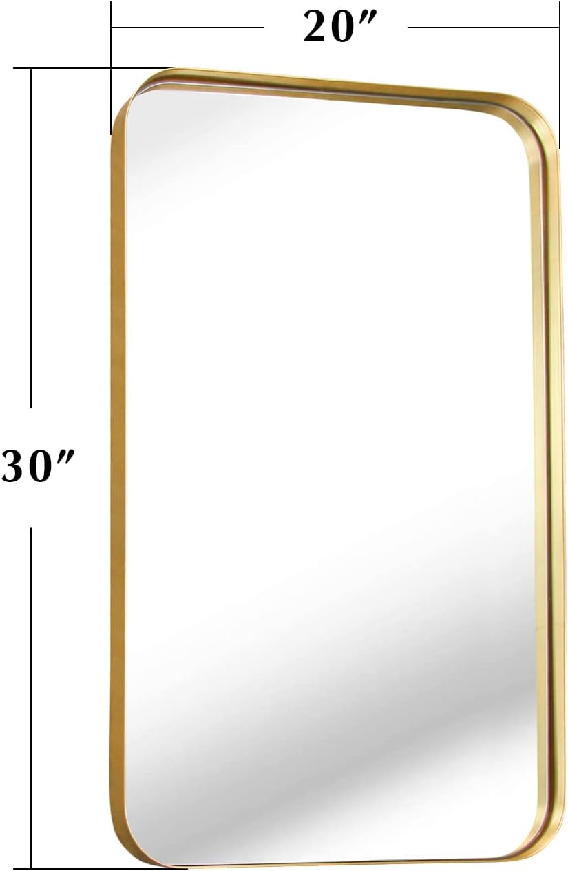 zenmag Espejo de baño dorado, espejo de baño de 30 x 20 pulgadas, espejo de baño rectangular con marco de metal, espejo grande para montaje en pared