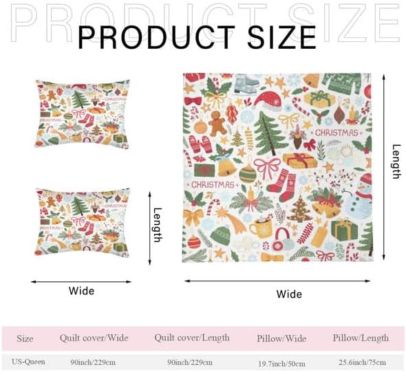 Bidesign Full Christmas Theme Duvet Cover (Merry ChristmasChristmas TreeBell Pattern) Holiday Deluxe Double Bedding Set (1 Duvet Cover +2