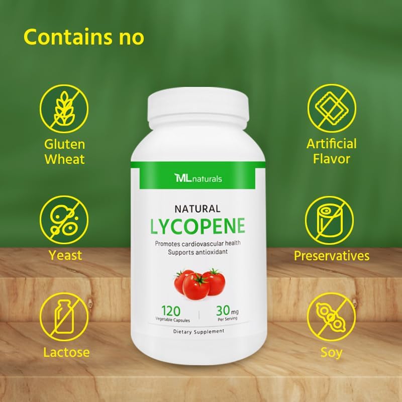 Licopeno natural 30 mg 120 cápsulas vegetales. Todo natural de tomates. Sin OGM. Suplemento antioxidante.