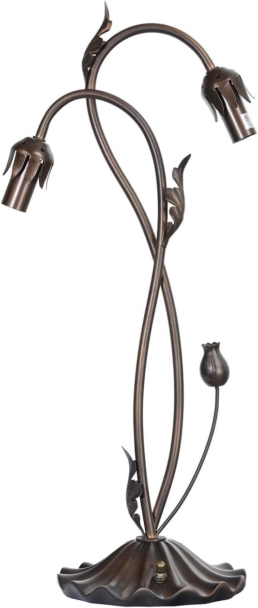 Bieye L10847 Lámpara de mesa de cristal soplado con flores de lirio para decoración de sala de estar y dormitorio (2 luces, rosa)