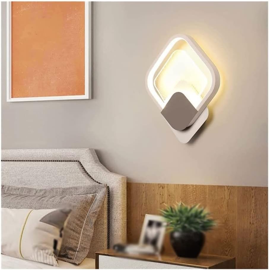 Lámpara de pared de aluminio de metal con pantalla acrílica, aplique de pared LED de atenuación de tres colores para dormitorio, sala de estar,