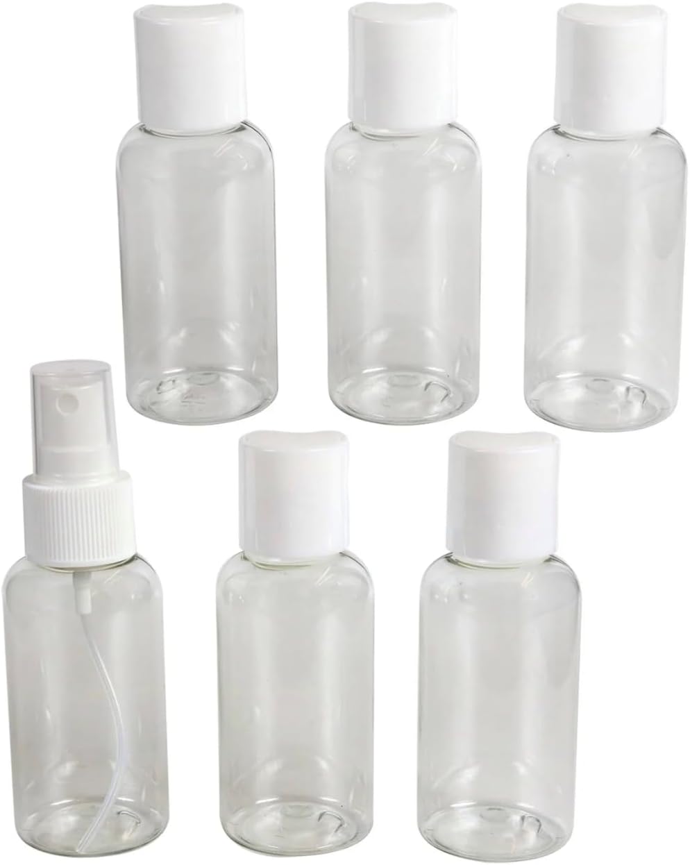 Botellas de viaje de plástico transparente, juego de 3 piezas de 2.7 onzas aprobadas por la TSA (2 botellas abatibles, 1 botella de aerosol)