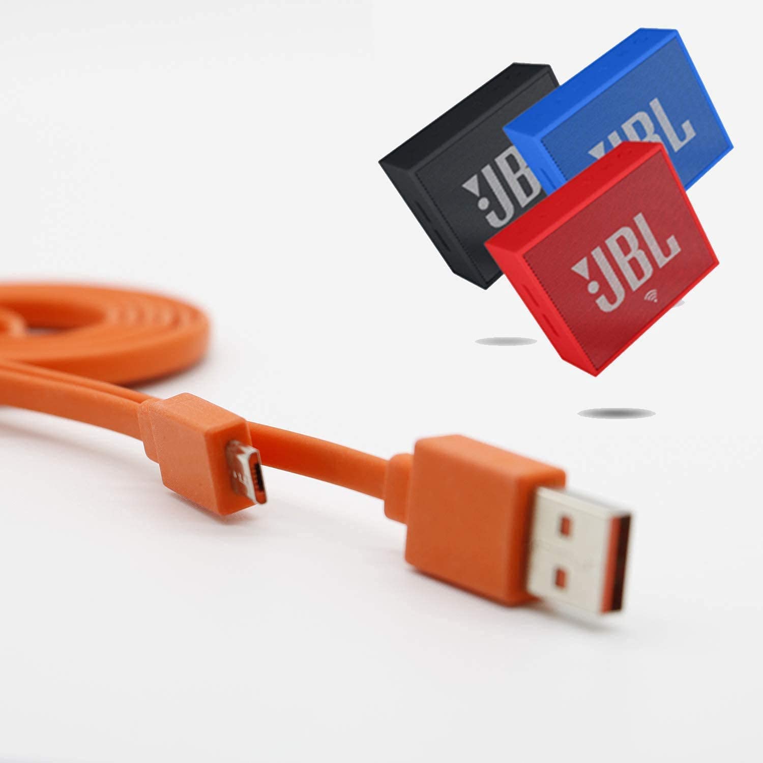Cable de carga USB de alimentación rápida para JBL Altavoz Bluetooth inalámbrico Auriculares Auriculares MicroUSB, 3.3 pies y naranja