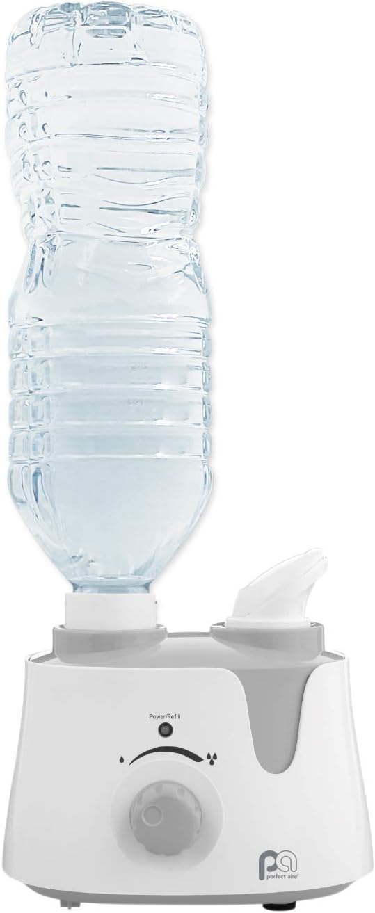 PerfectAire PAU1 Humidificador ultrasónico personal de niebla fría con adaptador de botella de agua para habitaciones pequeñas, viajes, oficinas y