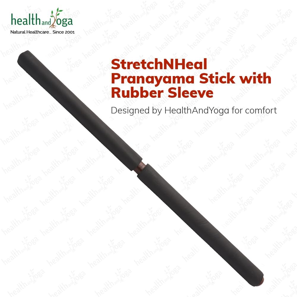 HealthAndYoga StretchNHeal – Palo de pranayama de madera multiusos con funda acolchada cómoda, abridor de pulmón para una respiración más completa,