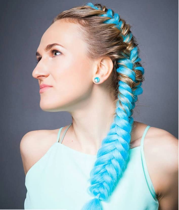 Extensiones de cabello trenzado jumbo color azul cielo Jumbo para trenzas de caja torcida, cabello de ganchillo de fibra sintética de alta